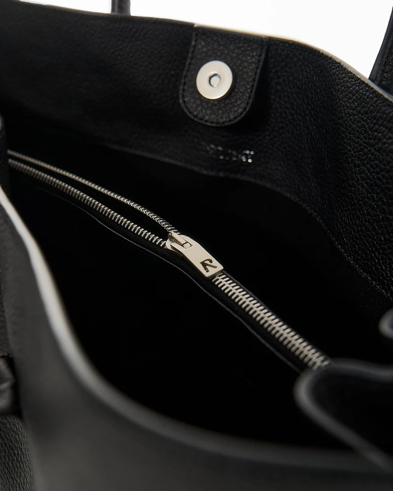 Leather Tote Bag - Textured Black