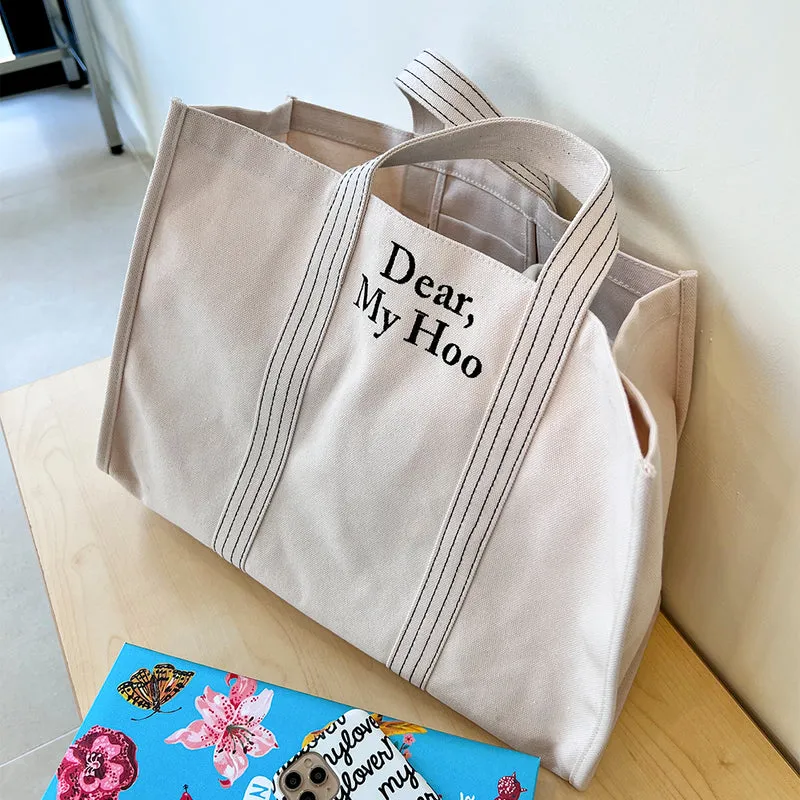 Made in Korea 定制間條刺繡字母大帆布袋