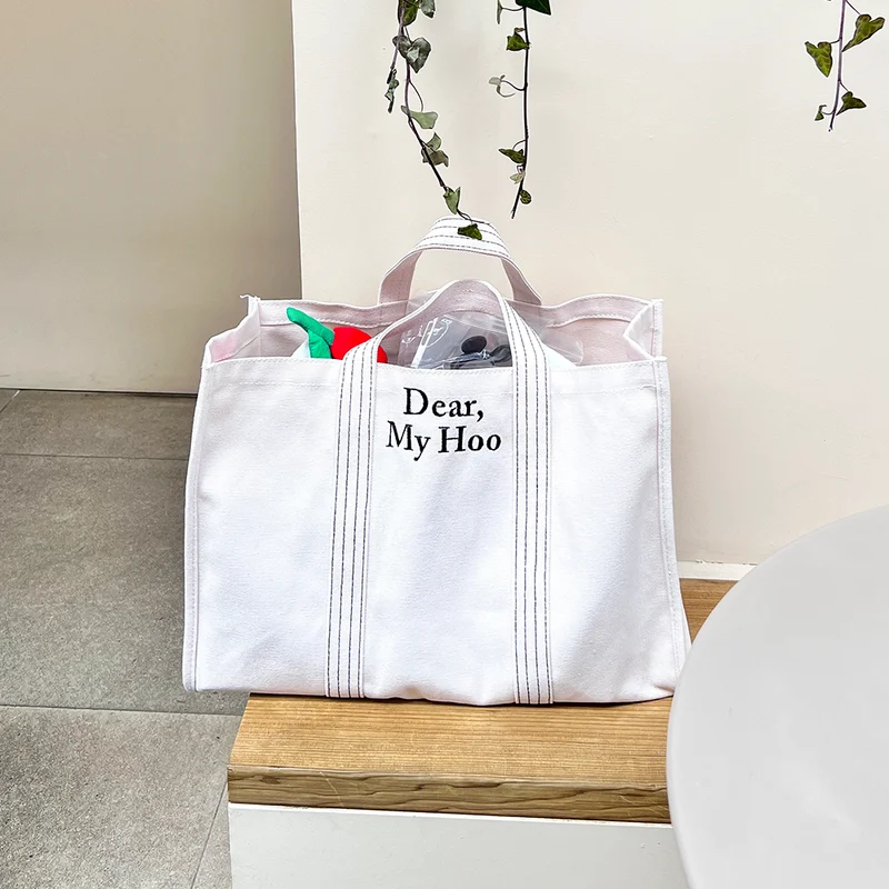 Made in Korea 定制間條刺繡字母大帆布袋