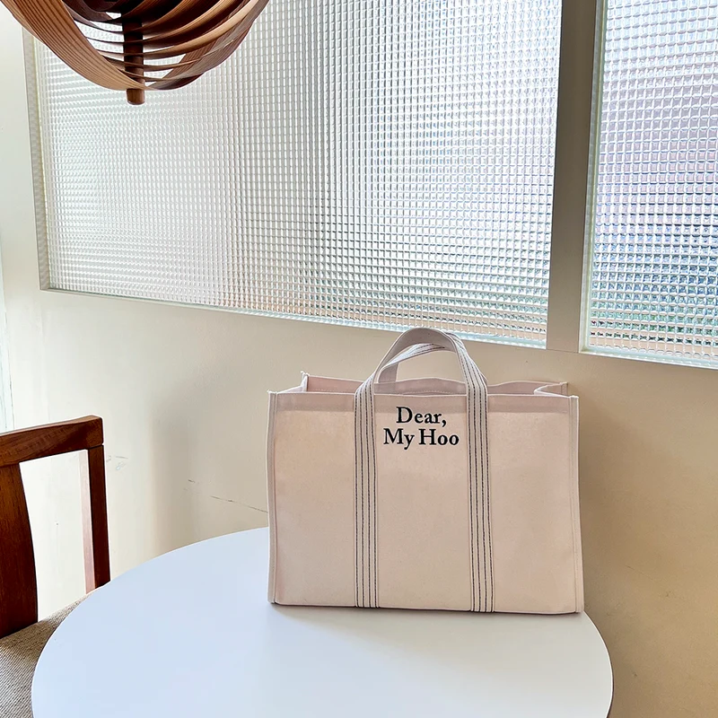 Made in Korea 定制間條刺繡字母大帆布袋