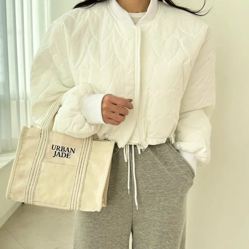 Made in Korea 定制間條刺繡字母小帆布袋