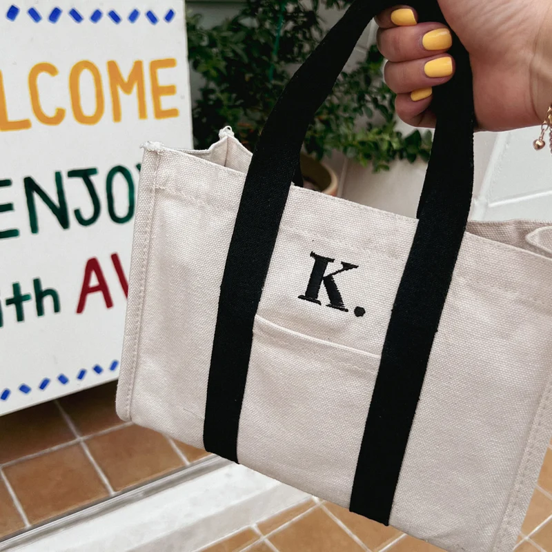 Made in Korea 定制黑帶刺繡字母小帆布袋
