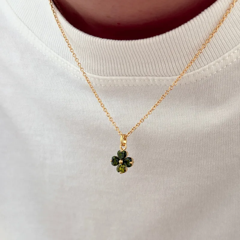 Pendentif "Tréfle" vert plaqué or