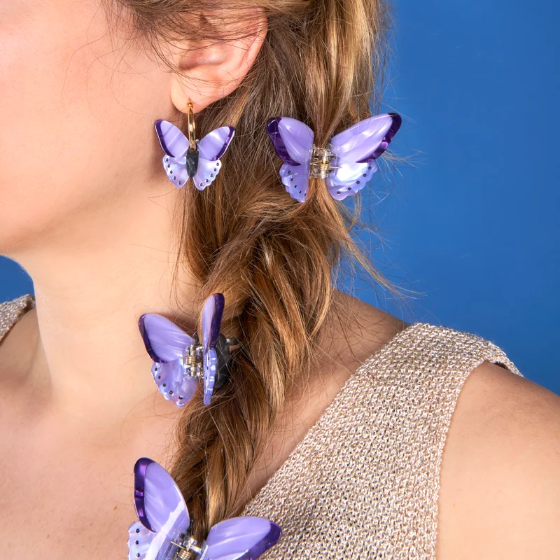 Mini pince à cheveux Papillon Mauve