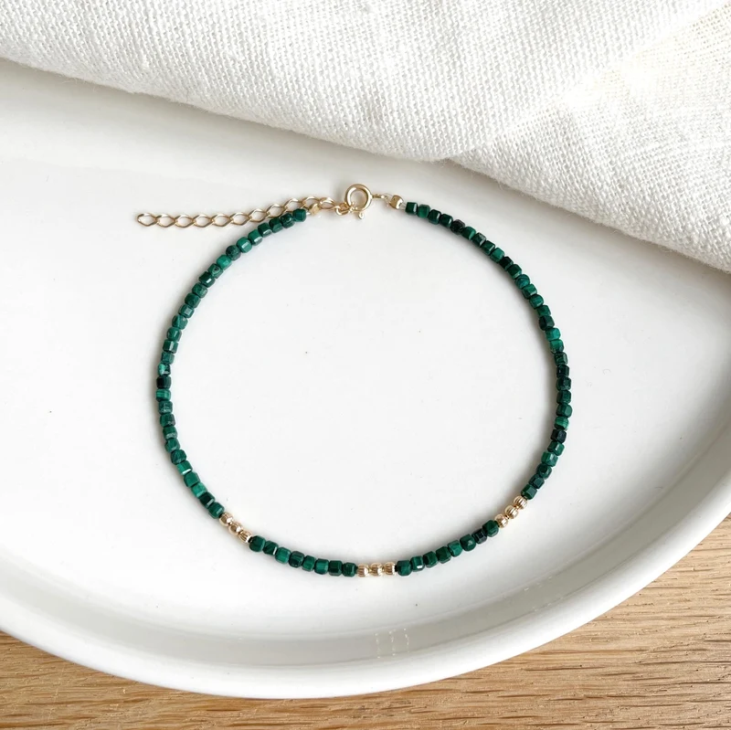 Chaîne de cheville "Hamin" malachite plaqué or