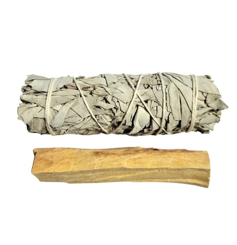 Lot 1 fagot de Sauge Blanche + 1 bâtonnet de Palo Santo - Sauge Naturelle 25-30g (+/- 10 cm) – Purification, Bien-Être & Harmonie – Encens Naturel pour la Maison, Méditation, Yoga