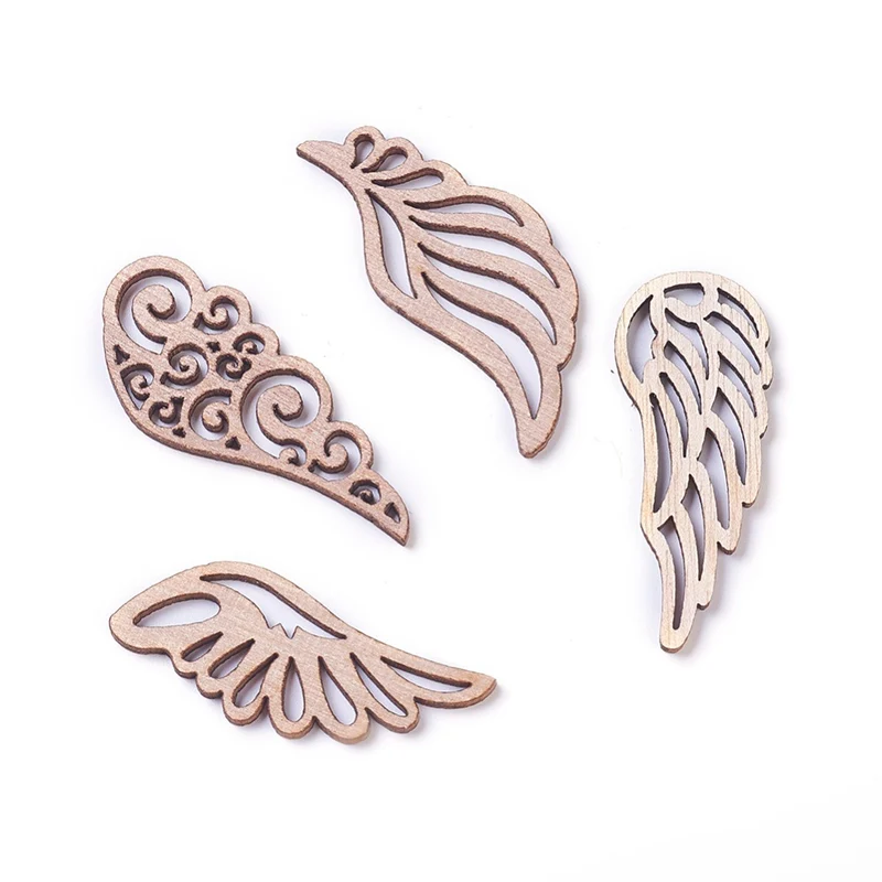 Breloques pendentif ailes en bois (lot de 5) assorties