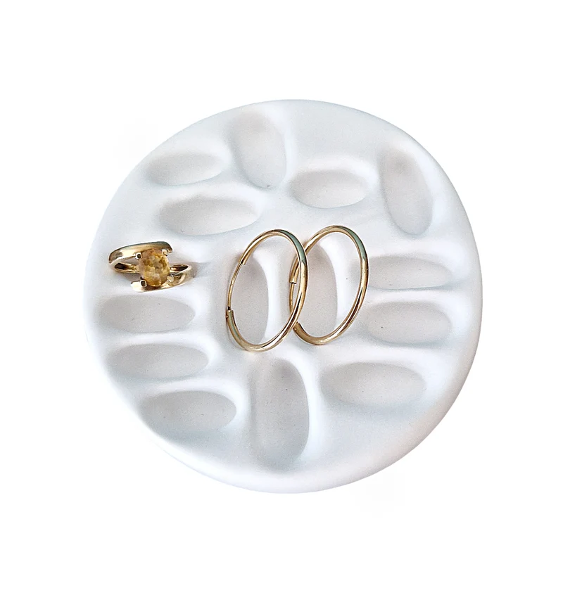 Plateau bagues artisanal en plâtre céramique – Plateau bijoux décoratif