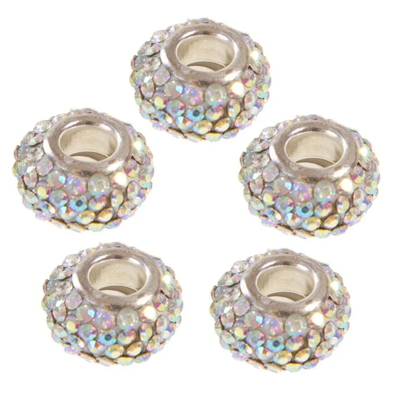 Perles shamballa rondes soucoupes strass cristal ( 5 pièces ) ( 14 mm de diamètre )