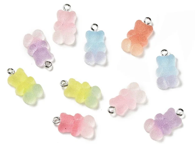 Lot de 10 Breloques Oursons candy en résine translucide multicolore