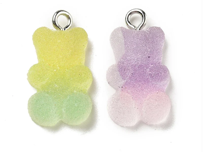 Lot de 10 Breloques Oursons candy en résine translucide multicolore