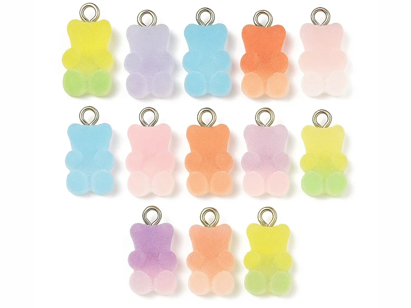 Lot de 10 Breloques Oursons candy en résine translucide multicolore