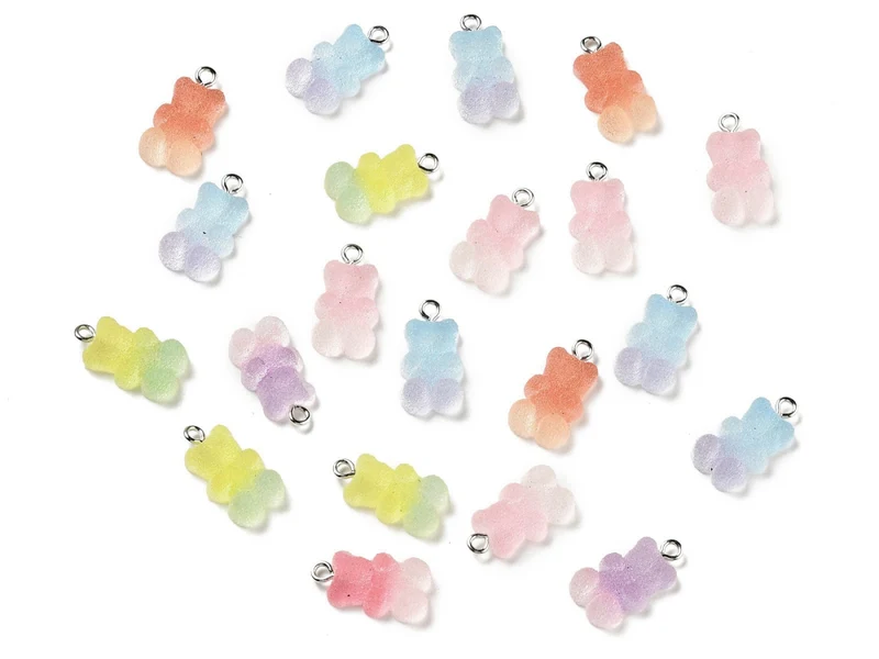 Lot de 10 Breloques Oursons candy en résine translucide multicolore