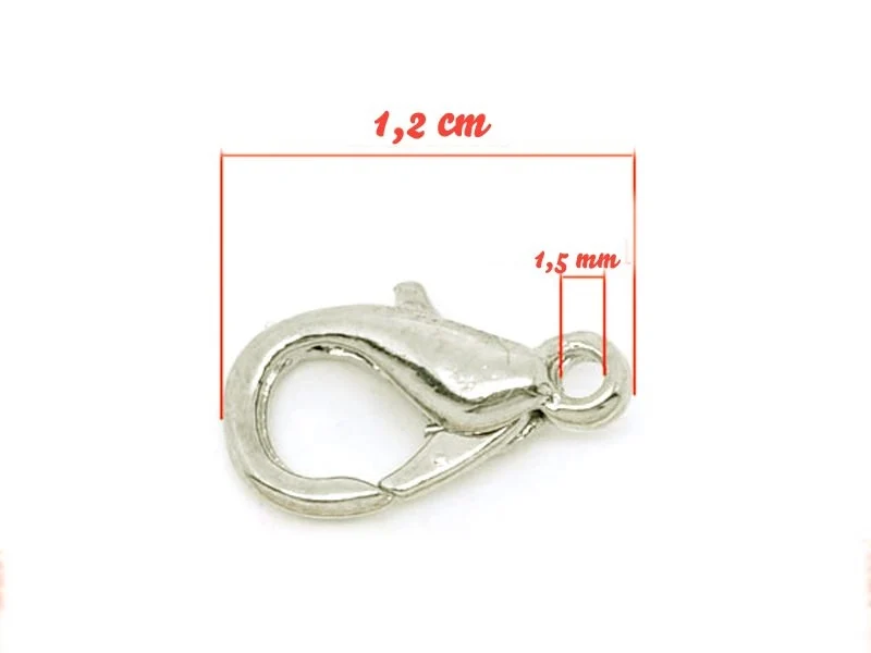 10 fermoirs mousquetons 12 mm - argenté clairs