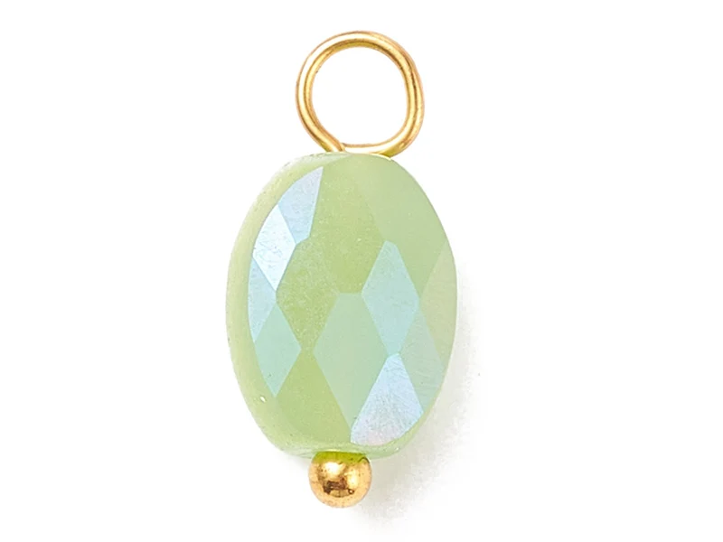 10 pendentifs irisés à facettes en verre - Rond - tons verts - 13 x 6 mm