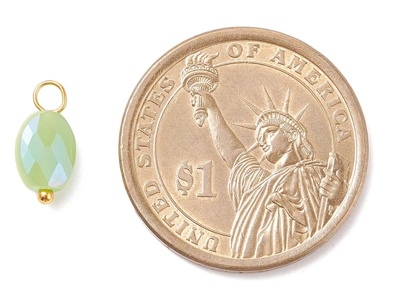 10 pendentifs irisés à facettes en verre - Rond - tons verts - 13 x 6 mm