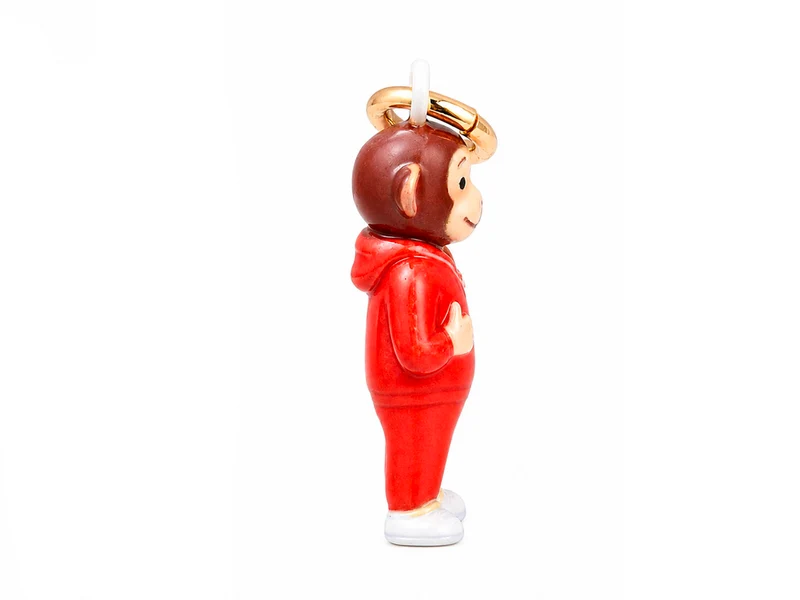 Breloque Charm Singe en combinaison rouge émaillé et doré à l'or fin