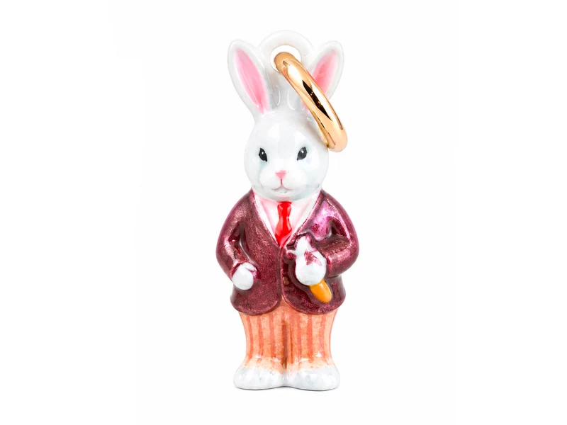 Breloque lapin en costume émaillé et doré à l'or fin