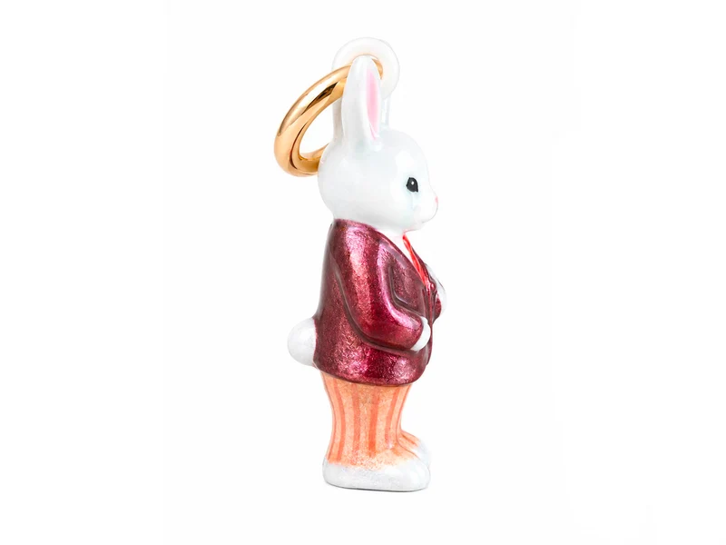 Breloque lapin en costume émaillé et doré à l'or fin