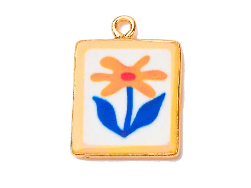 Breloque Médaillon fleur émaillée vintage