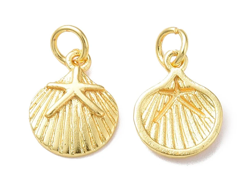 Breloque coquillage avec étoile de mer doré or fin 18k