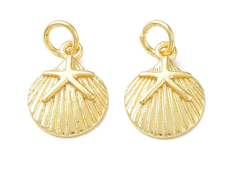 Breloque coquillage avec étoile de mer doré or fin 18k
