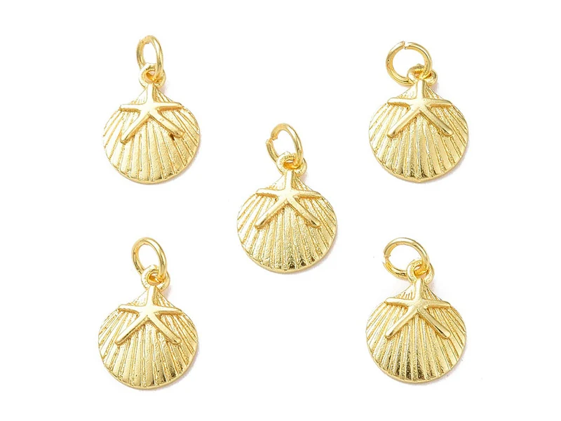 Breloque coquillage avec étoile de mer doré or fin 18k