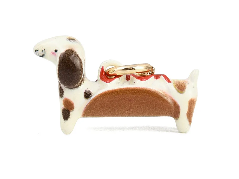 Breloque Chien Hot Dog émail et or 18k
