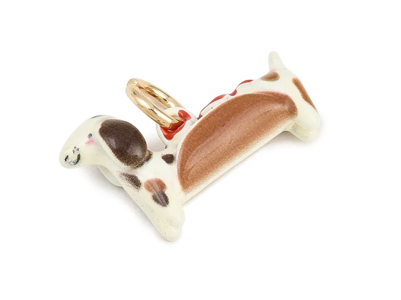 Breloque Chien Hot Dog émail et or 18k