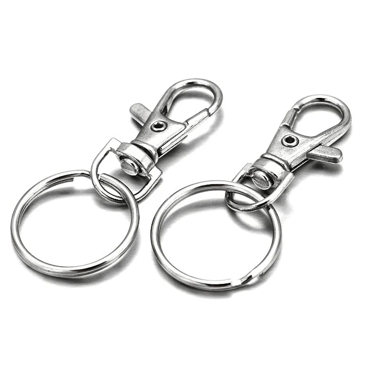 Mousqueton porte clé rotatif avec anneau gris