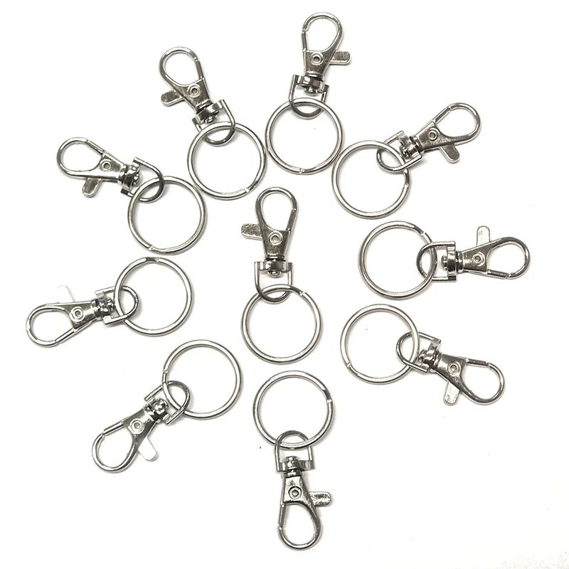 Mousqueton porte clé rotatif avec anneau gris