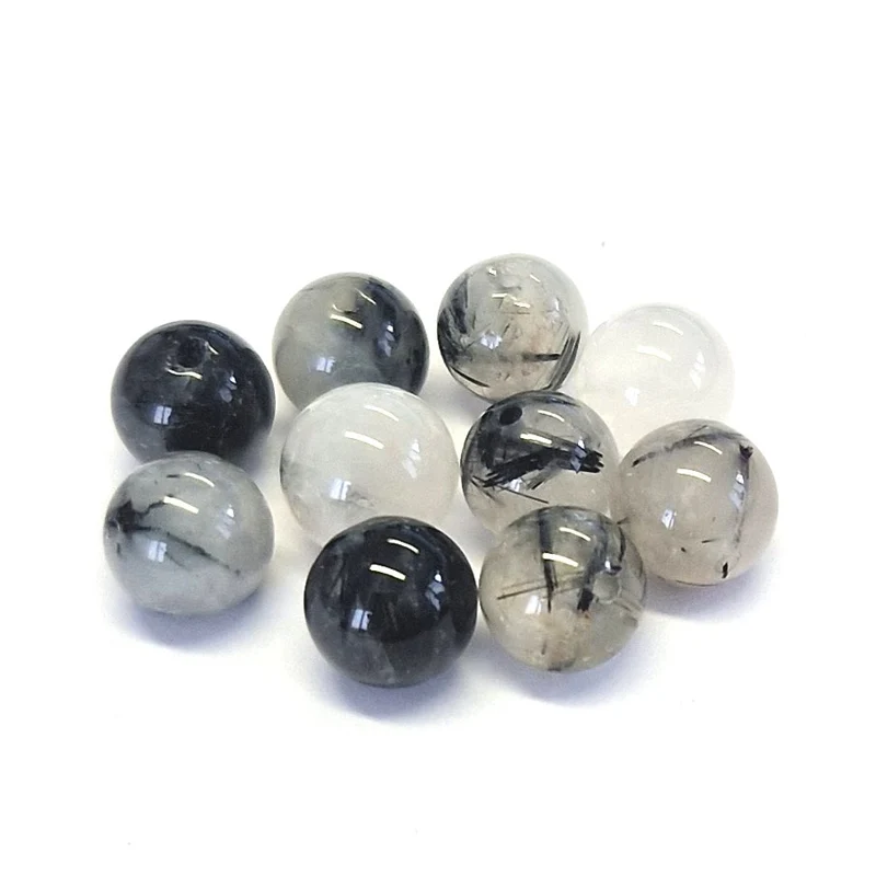 Perles rondes pierre gemme naturelle quartz tourmaline noire
