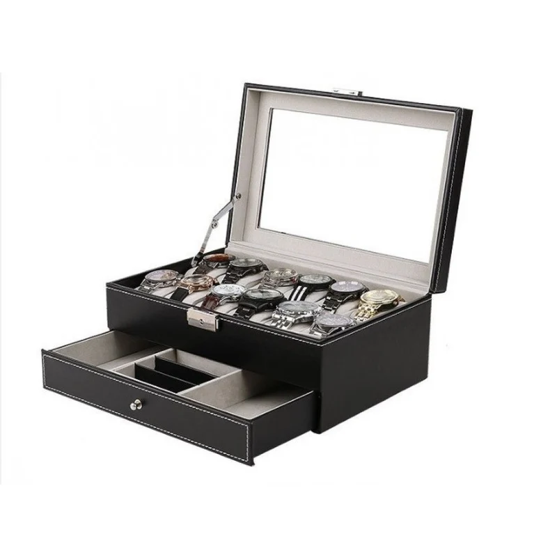 Coffret à montres pour ranger et exposer 12 montres + tiroir pour bijoux