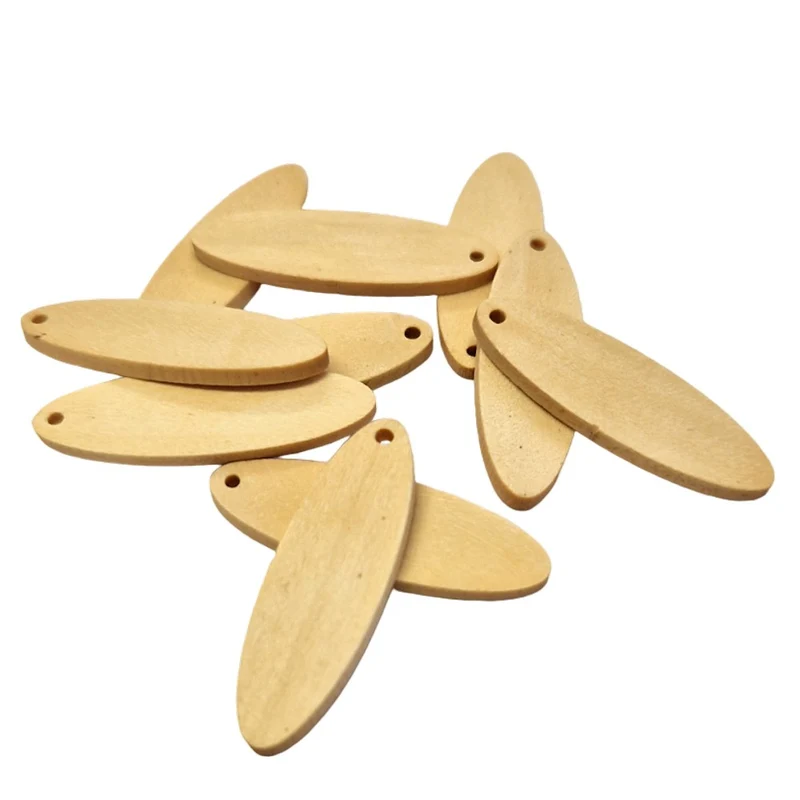 Breloque pendentif en bois ovale 35 x 12 x 2 mm (lot de 10)