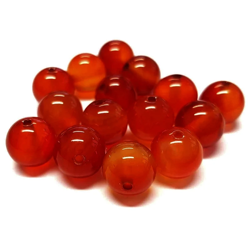 Perles rondes pierre gemme teinte cornaline
