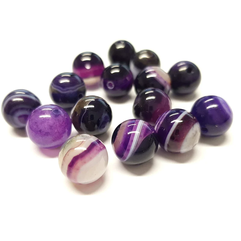 Perles rondes pierre gemme naturelle teinte agate striée
