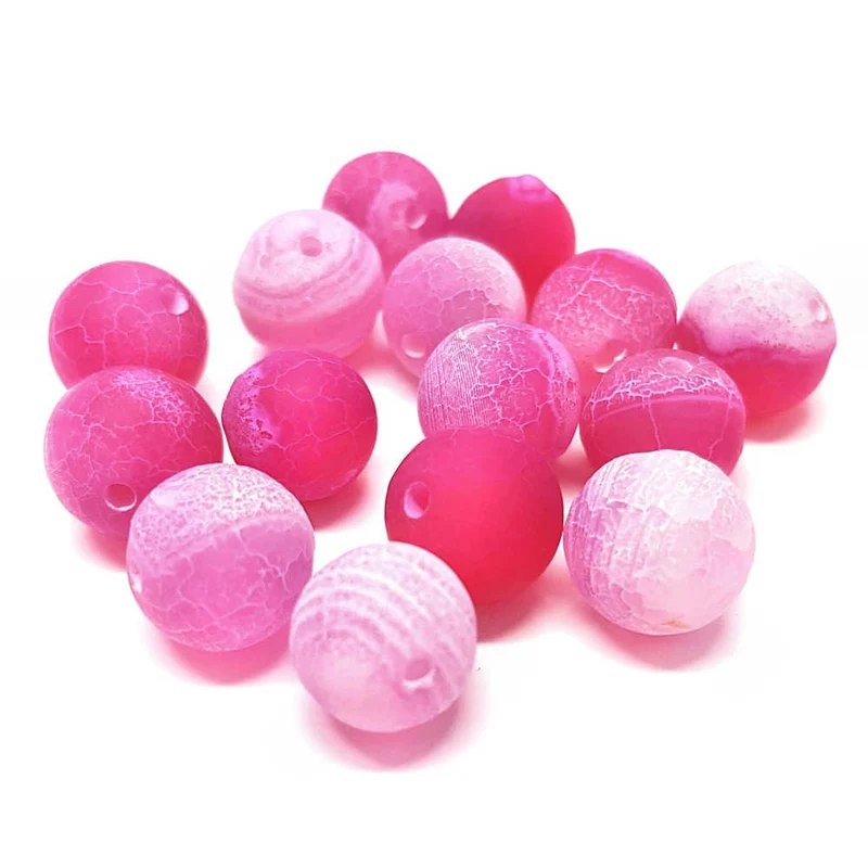 Perles rondes pierre gemme naturelle teinte agate craquelée rose