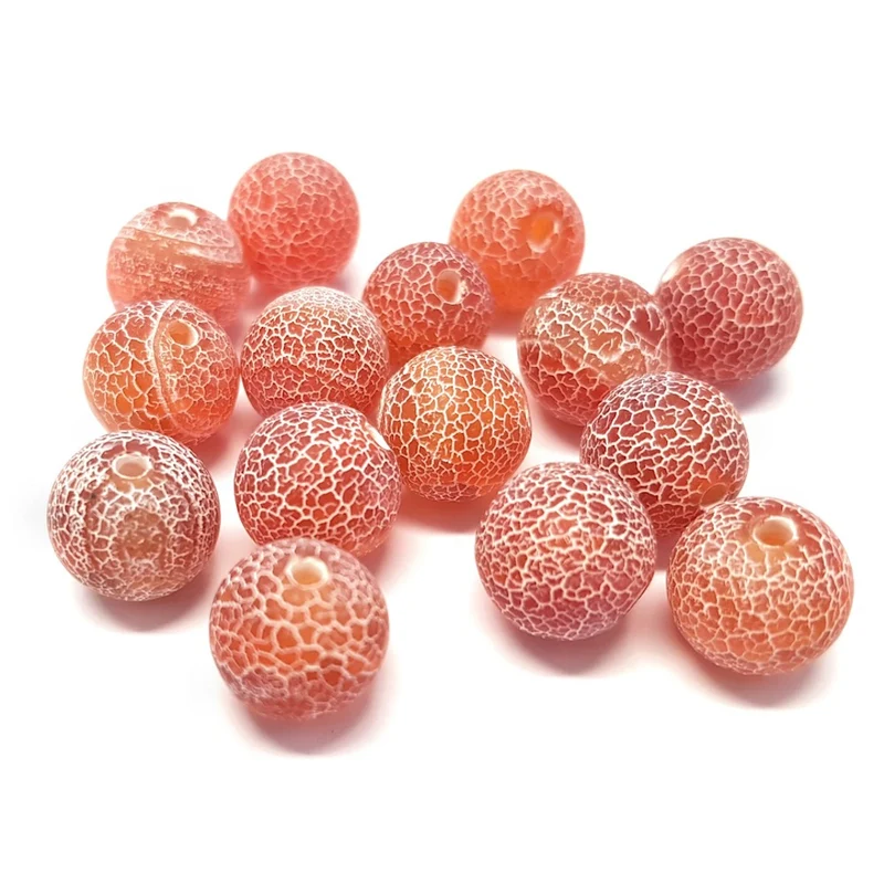 Perles rondes pierre gemme naturelle teinte agate craquelée rouge