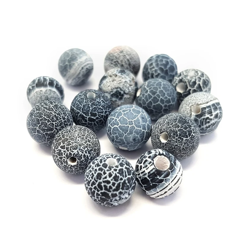 Perles rondes pierre gemme naturelle teinte agate craquelée bleu