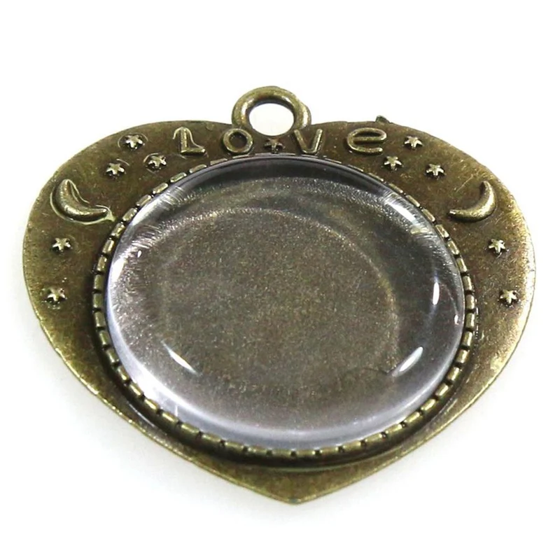Kit cabochon verre pendentif Love 36 x 32 mm (20 pièces)