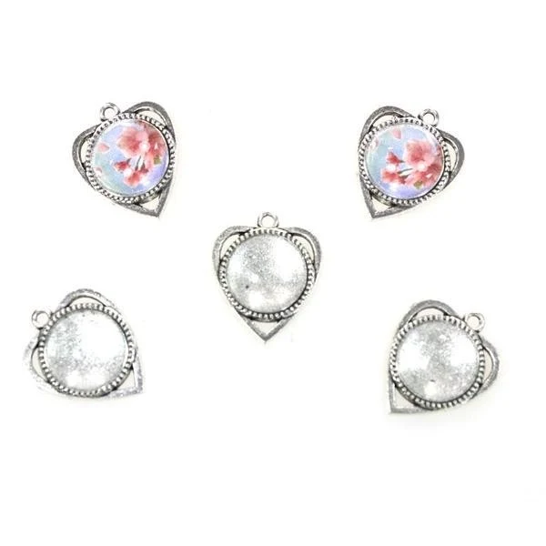 Kit cabochon verre pendentif Coeur 30,5 x 25 mm (5 pièces)
