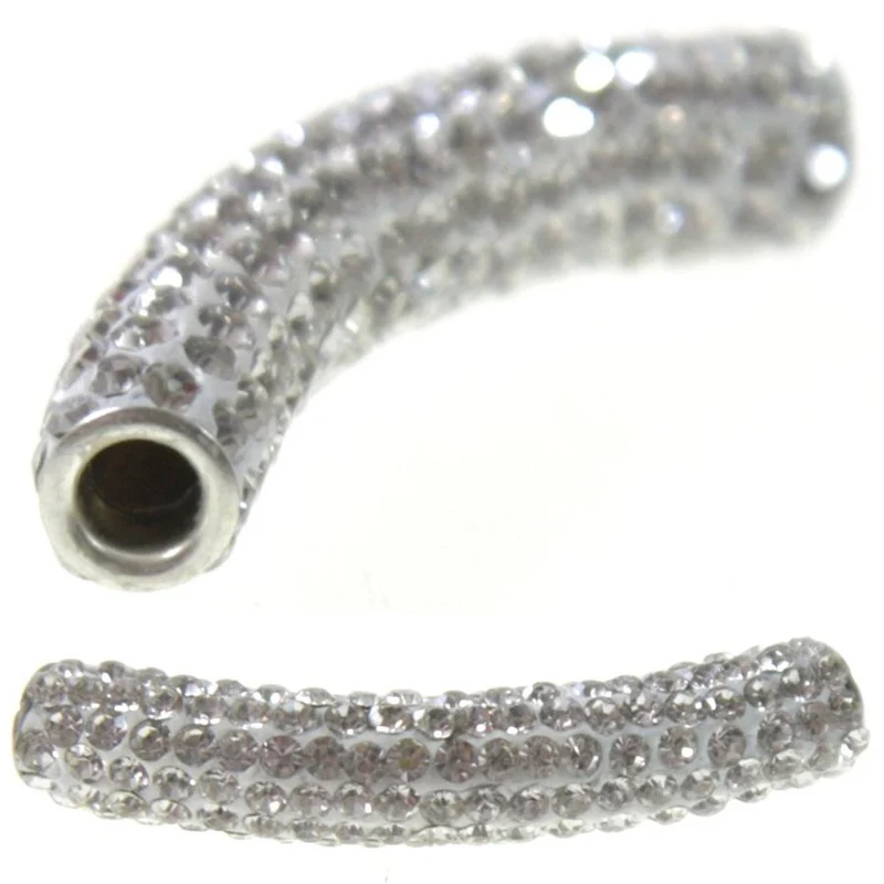 Perles shamballa tubes pierre de cristal 45 mm (1 pièce)