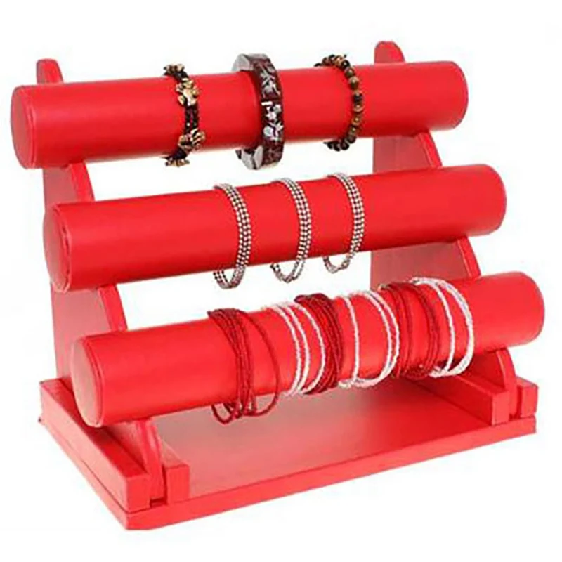 Support bracelet montres jonc en simili cuir à 3 rangs