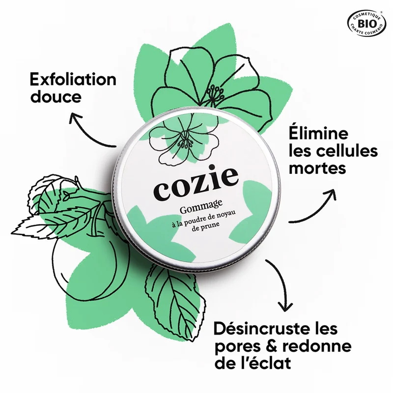 Gommage visage à la poudre de noyau de prune