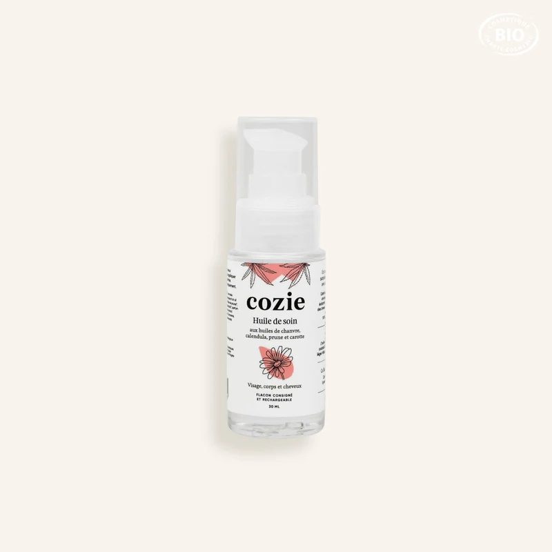 Huile de soin aux huiles de chanvre, calendula, prune et carotte