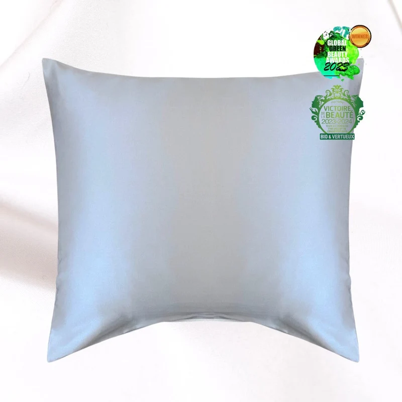 SILKBIOTIC Taie d'oreiller en soie carrée, soie gris perle & blanc - 65x65 cm