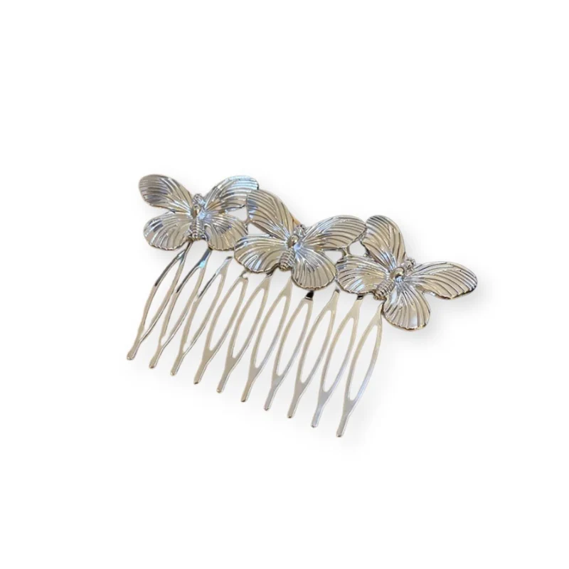 Peigne à cheveux – Métal Argenté Papillon