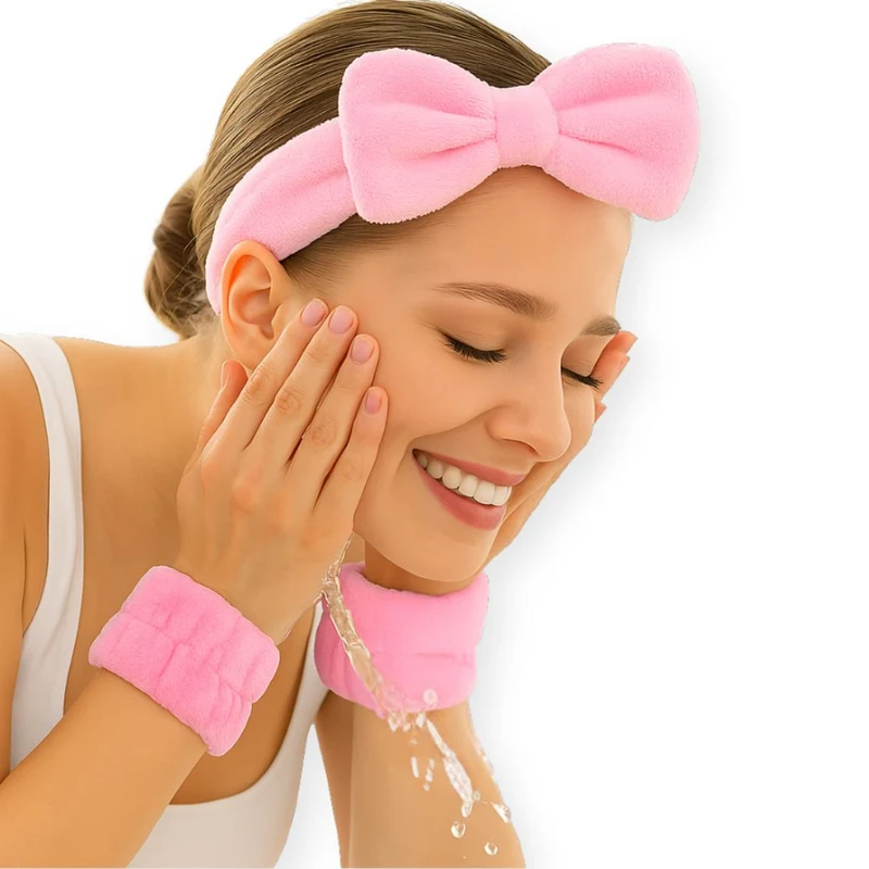 Kit soin visage – Bandeau nœud papillon & bracelets absorbants