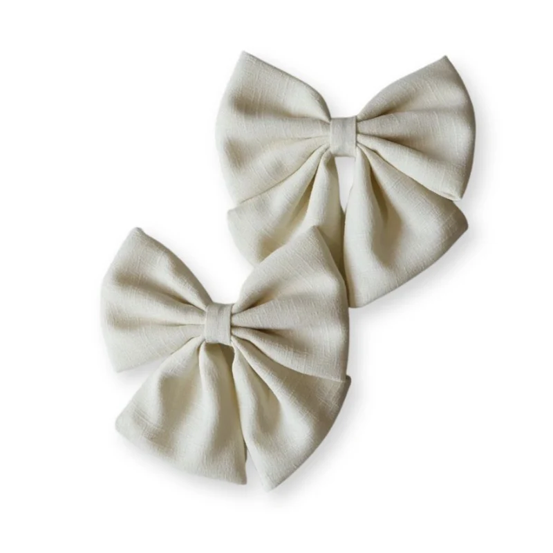 Barrette bébé – Grand nœud papillon en lin
