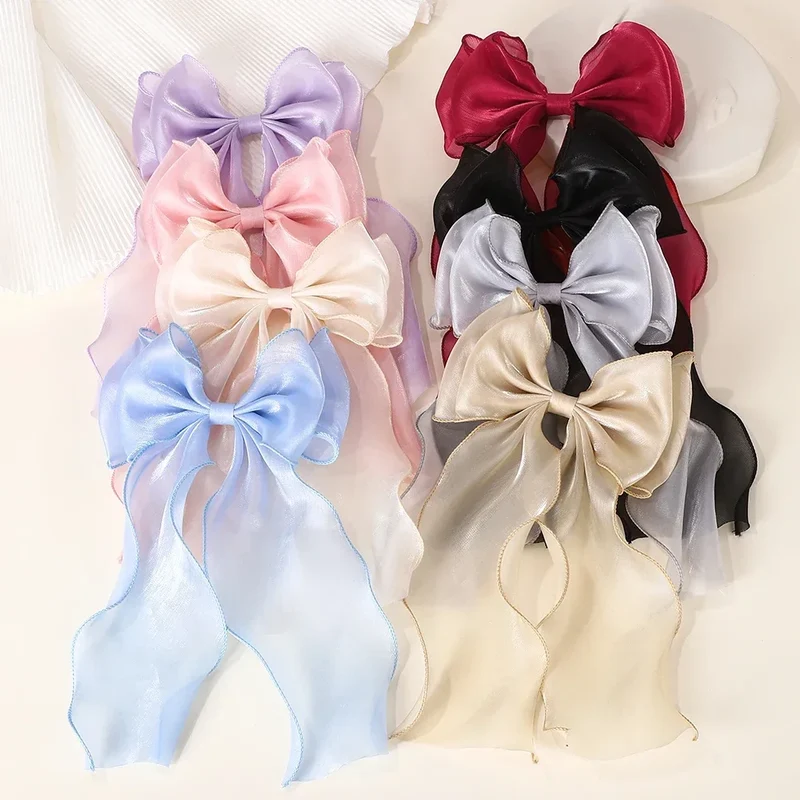 Barrette cheveux - Grand noeud en organza uni
